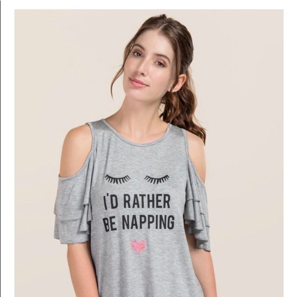 Small gray shirt that says I’d rather be napping.